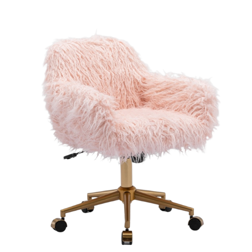 Fluffy Office Chair Faux Fur Modern Swivel Desk Chair for Women And Girls-Pink