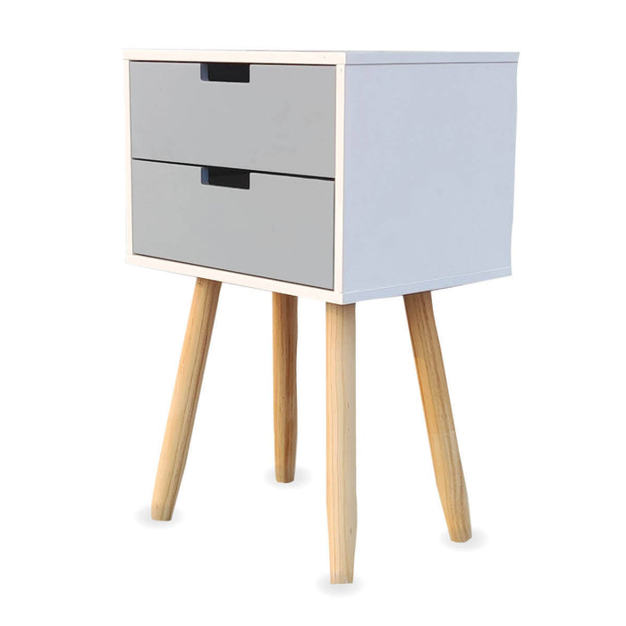 Home Master 2 Drawer Side Table Modern Sleek &amp; Stylish Neutral Design 61cm