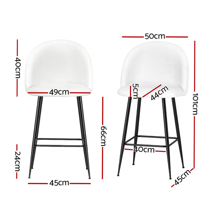 Set of 2 Bar Stools Kitchen Dining Chair Stool White Chairs Sherpa Boucle