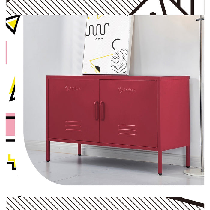 Metal Locker Style Cabinet Sideboard - Pink