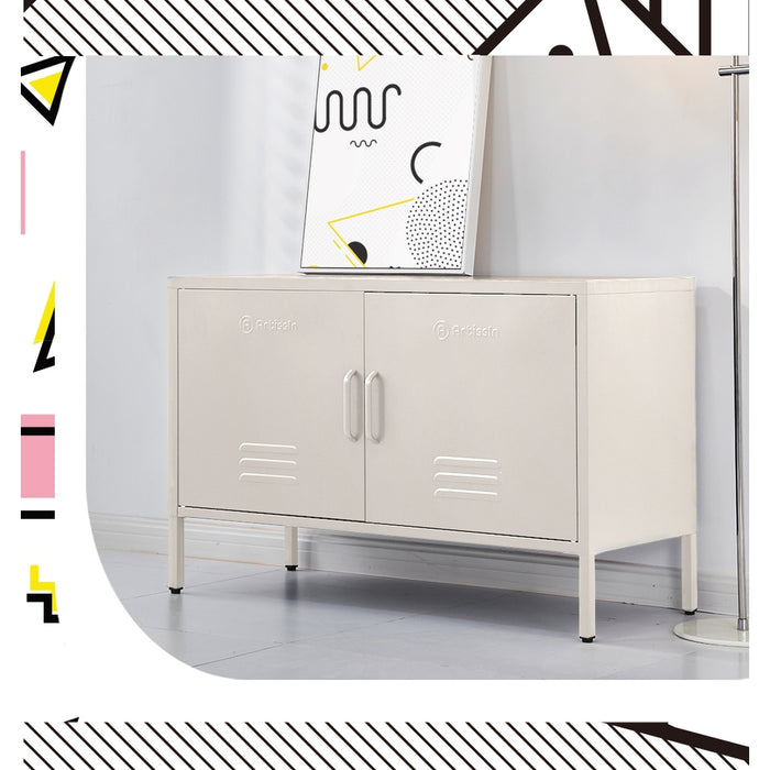 Metal Locker Style Cabinet Sideboard - White