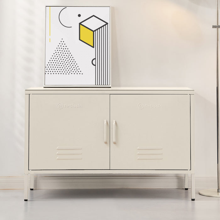 Metal Locker Style Cabinet Sideboard - White