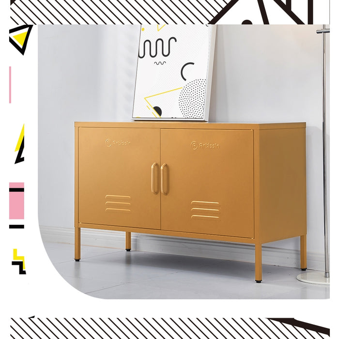 Metal Locker Style Cabinet Sideboard - Yellow