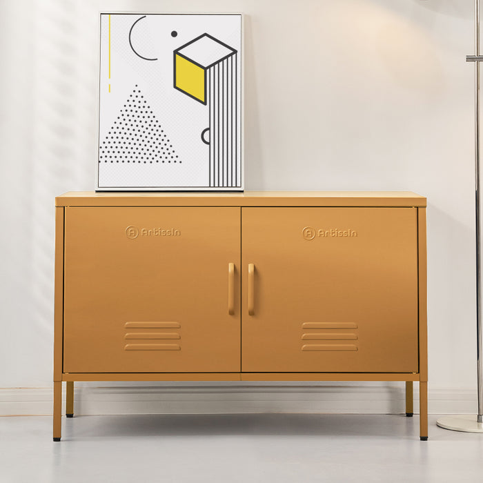 Metal Locker Style Cabinet Sideboard - Yellow