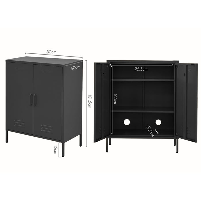 Metal Locker Style Cabinet - Charcoal