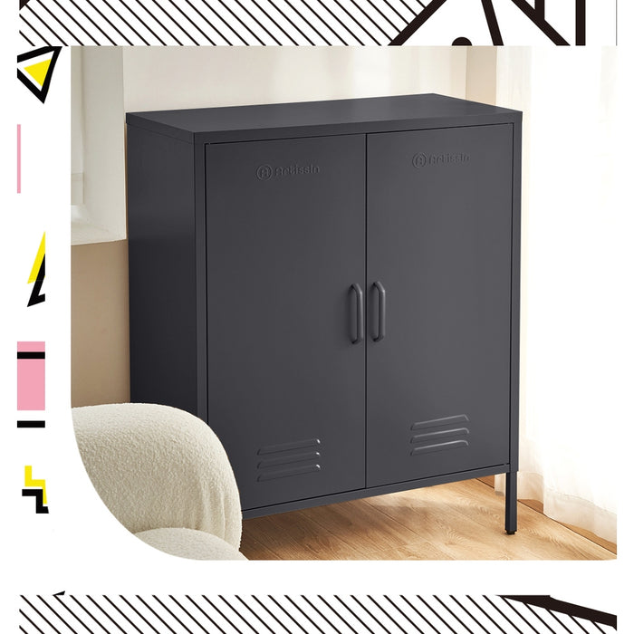 Metal Locker Style Cabinet - Charcoal