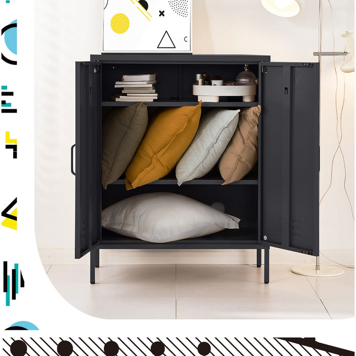 Metal Locker Style Cabinet - Charcoal