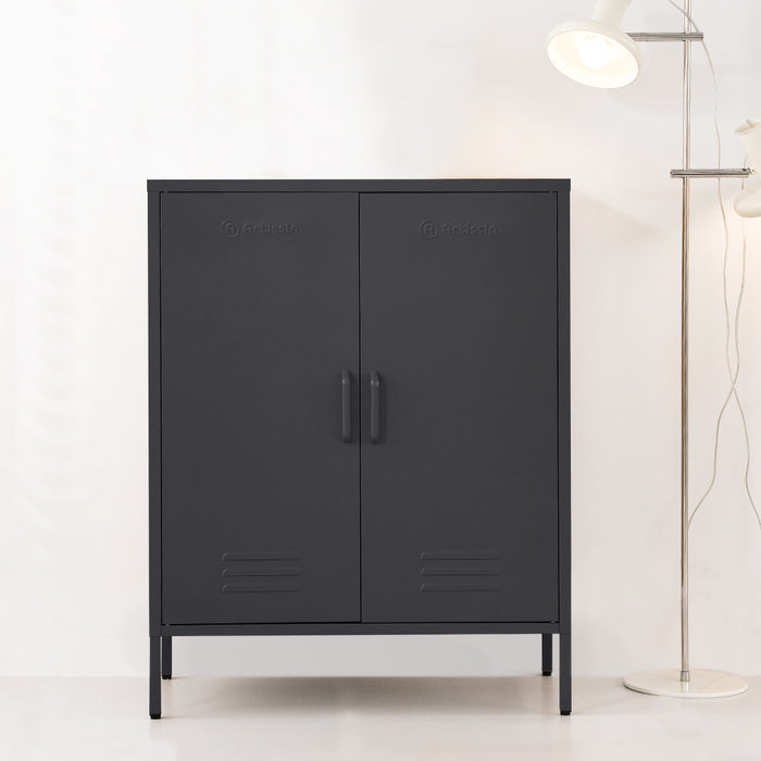 Metal Locker Style Cabinet - Charcoal