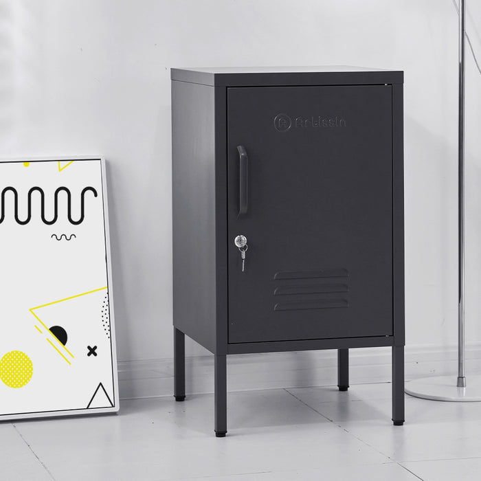 Metal Locker Style Side Table - Black