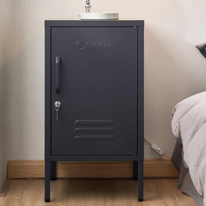 Metal Locker Style Side Table - Black