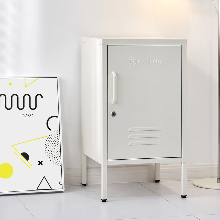 Metal Locker Style Side Table - White