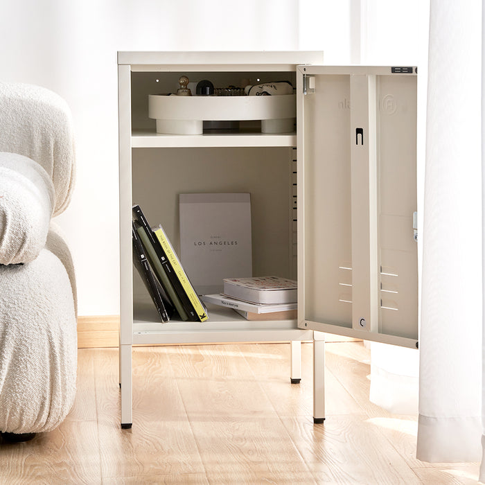 Metal Locker Style Side Table - White