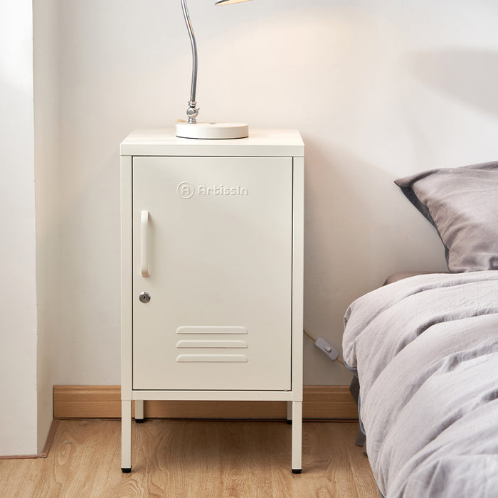 Metal Locker Style Side Table - White