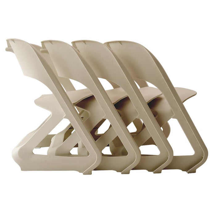 Set of 4 Dining Chairs Office Cafe Lounge Seat Stackable Plastic Leisure Chairs Beige