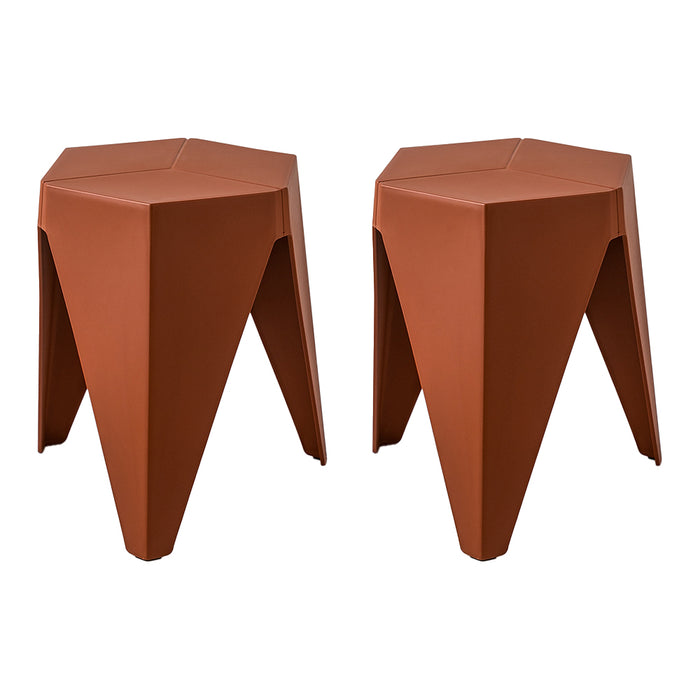 Set of 2 Puzzle Stool Plastic Stacking Bar Stools Dining Chairs Kitchen Red