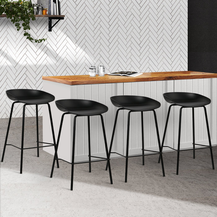 Set of 4 Metal Bar Stools - Black