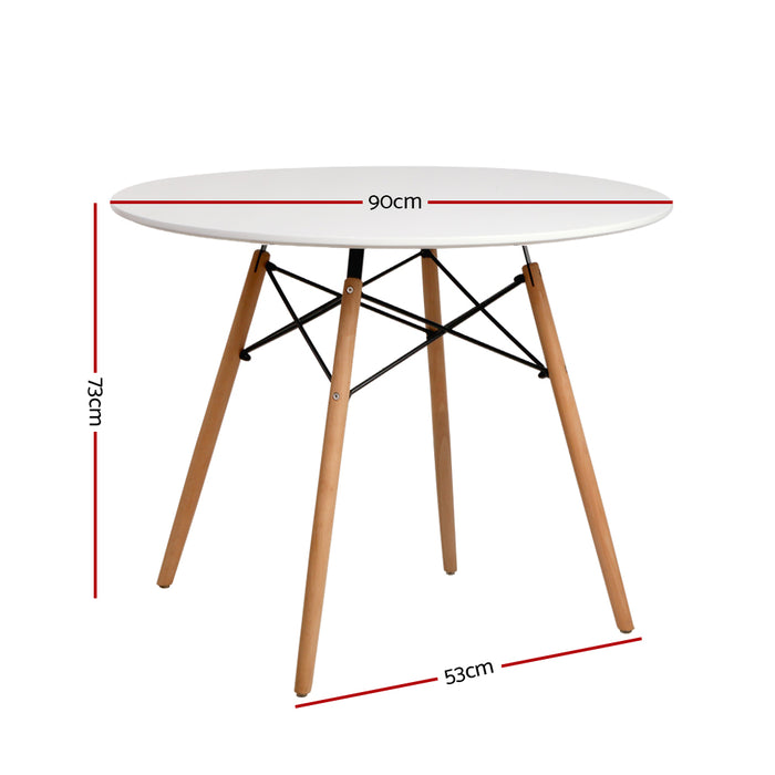 Dining Table Round 4 Seater Replica Tables Cafe Timber White 90cm