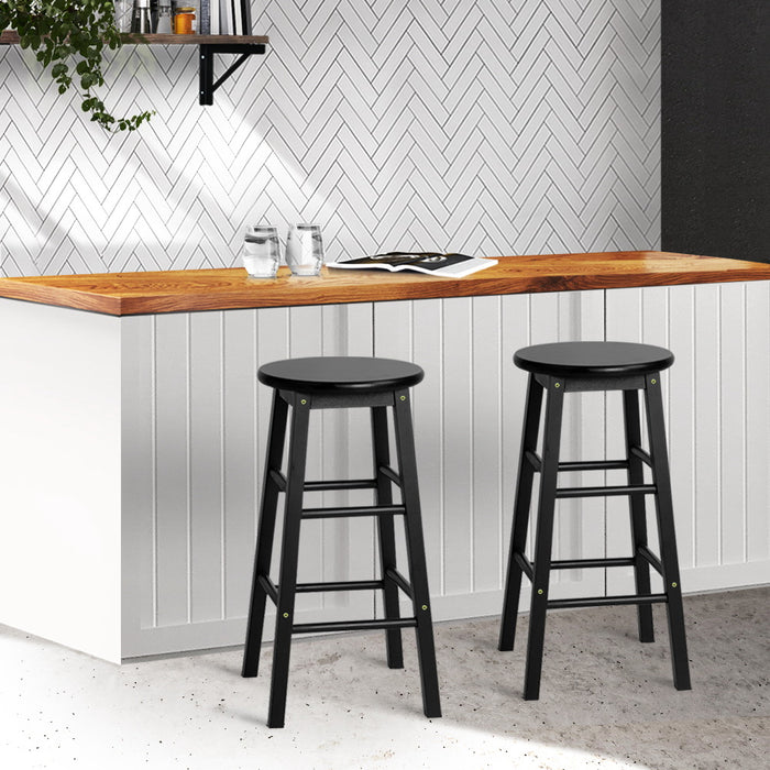 Beech Wood Bar Stools Black - Set of 2