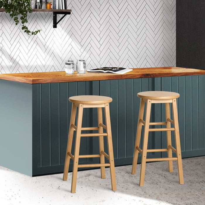 Beech Wood Bar Stools Natural - Set of 2