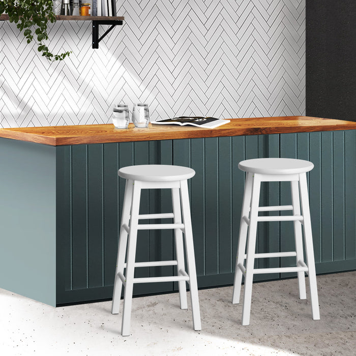 Beech Wood Bar Stools White - Set of 2