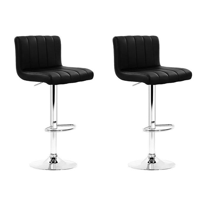 Set of 2 Line Style PU Leather Bar Stools - Black