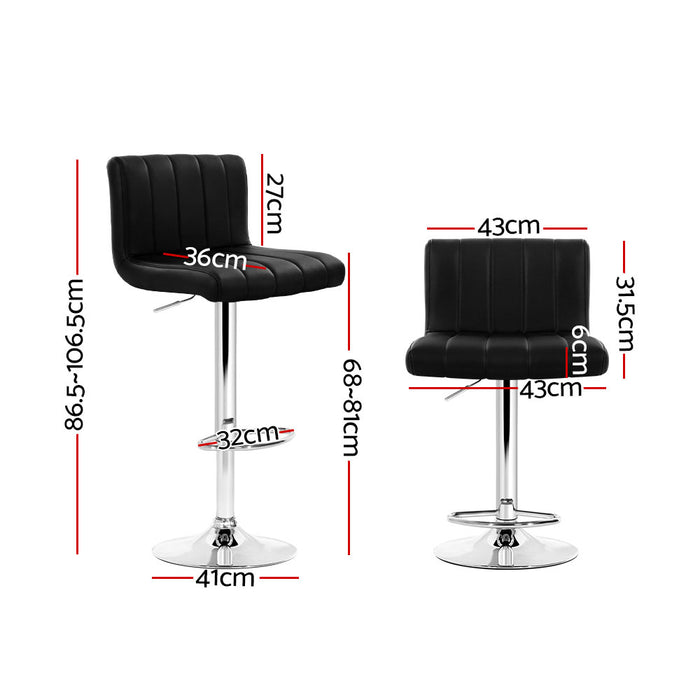 Set of 2 Line Style PU Leather Bar Stools - Black