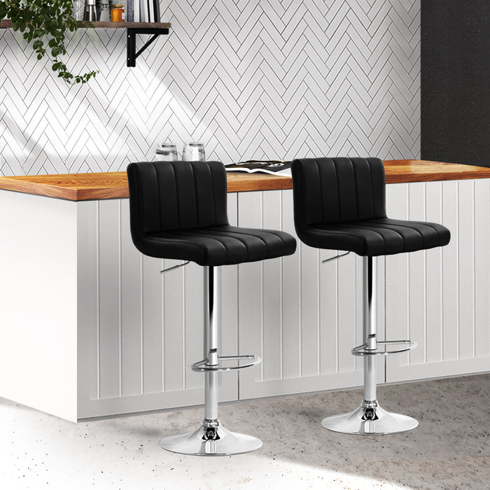 Set of 2 Line Style PU Leather Bar Stools - Black