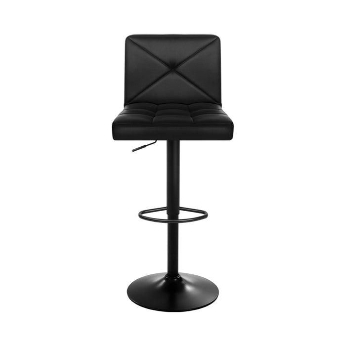 Set of 4 Bar Stools PU Leather Criss Cross Style - Black