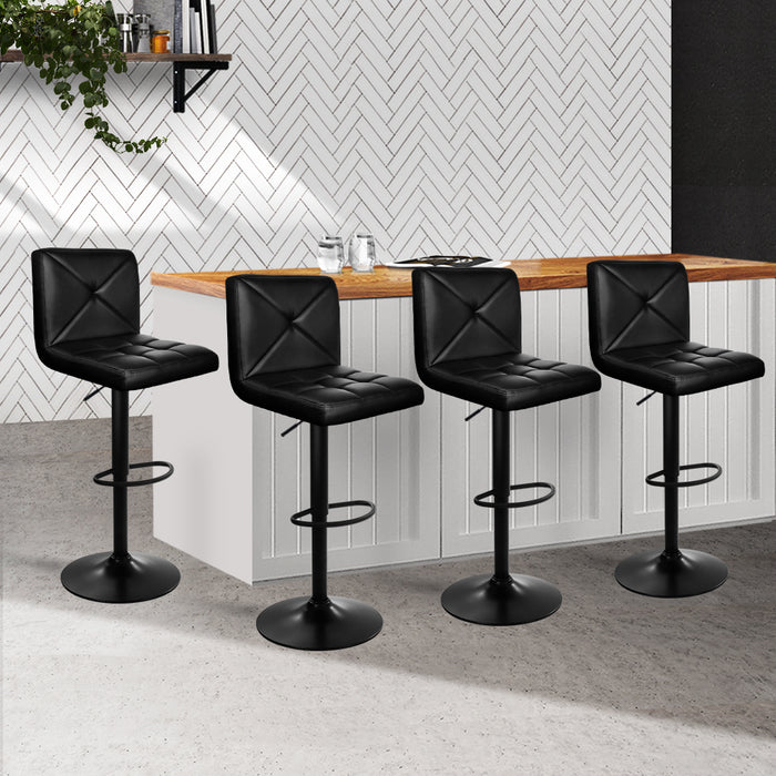 Set of 4 Bar Stools PU Leather Criss Cross Style - Black