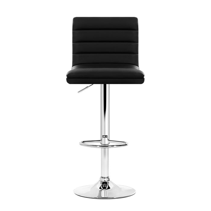 Set of 4 PU Leather Lined Pattern Bar Stools- Black and Chrome