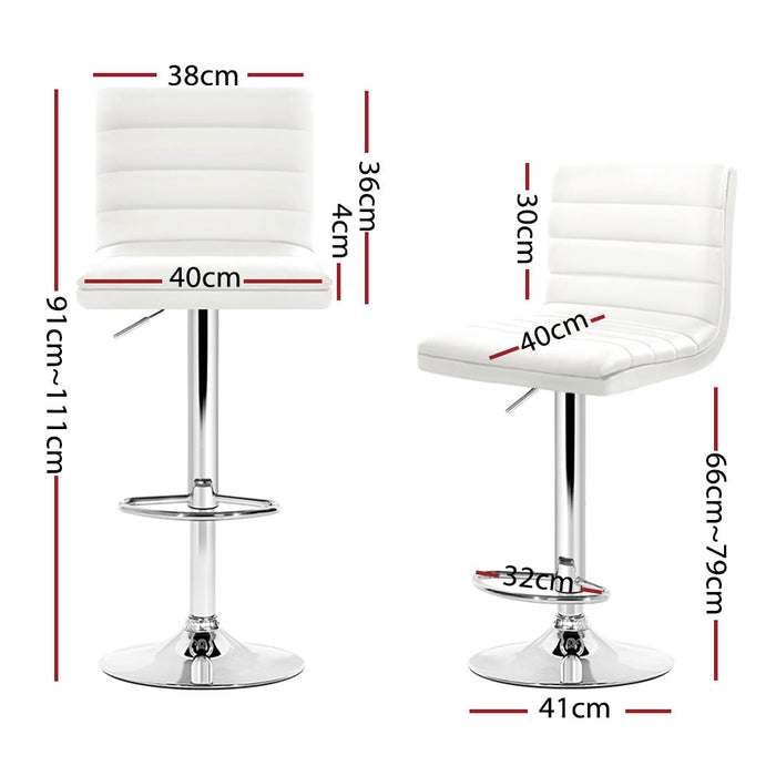 Set of 4 PU Leather Lined Pattern Bar Stools- White and Chrome