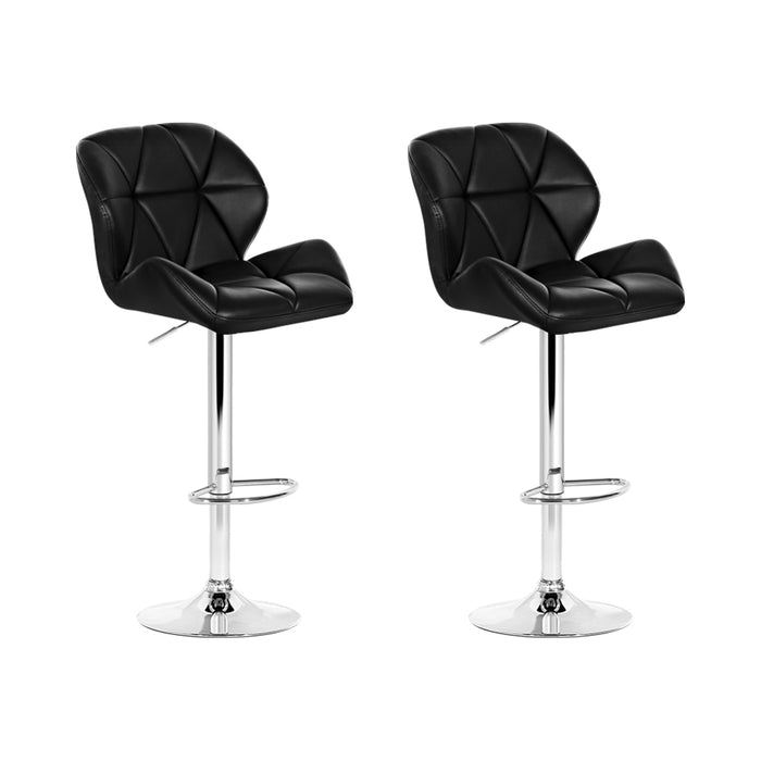 Set of 2 Kitchen Bar Stools - Black and Chrome