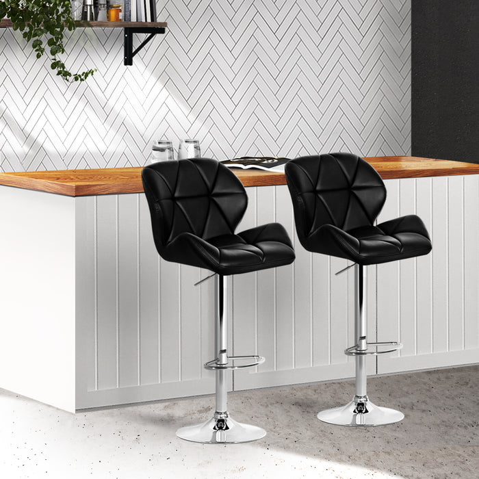 Set of 2 Kitchen Bar Stools - Black and Chrome