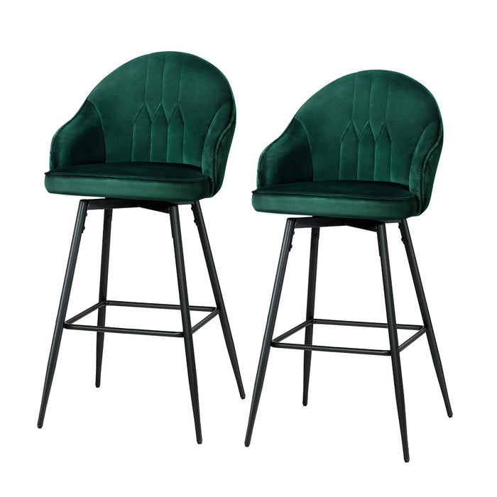 Velvet Mable Bar Stools Green - Set of 2