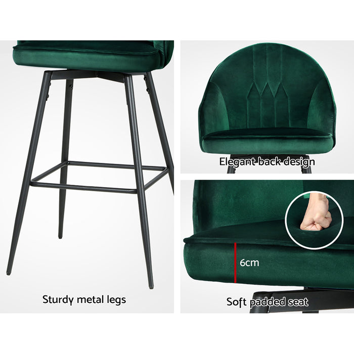 Velvet Mable Bar Stools Green - Set of 2