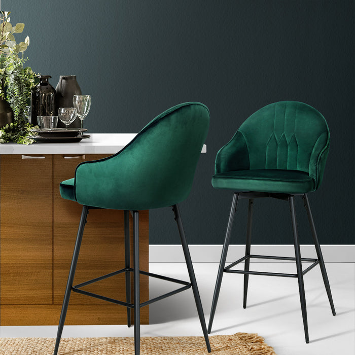 Velvet Mable Bar Stools Green - Set of 2