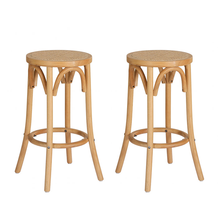 X2 Bar Stools Wooden Stool Counter Chair Kitchen Barstools Rattan Seat