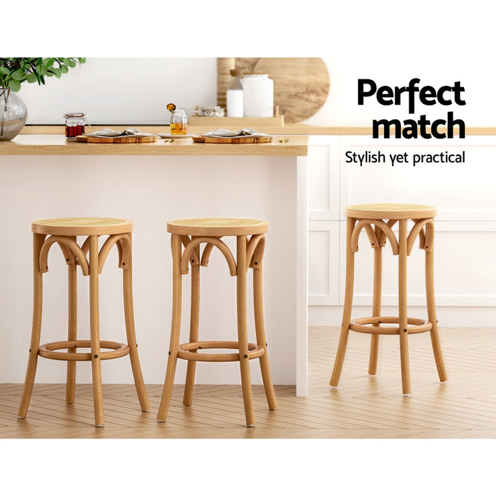 X2 Bar Stools Wooden Stool Counter Chair Kitchen Barstools Rattan Seat