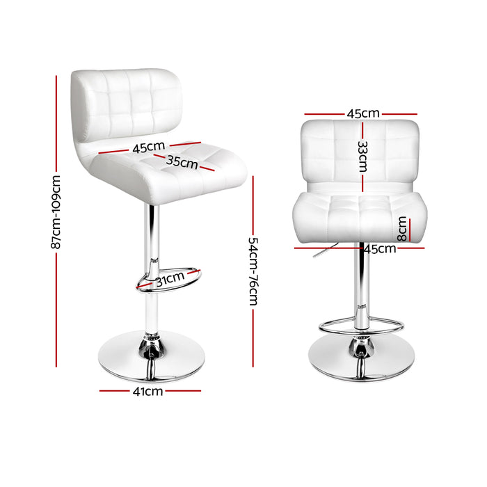 Set of 4 PU Leather Gas Lift Bar Stools - White and Chrome