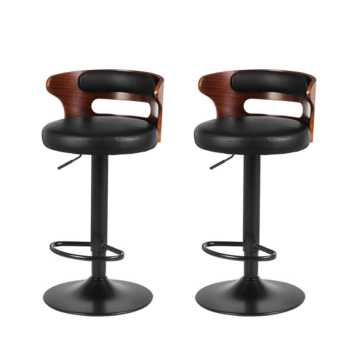 Set of 2 Bar Stools Kitchen Wooden Gas Lift Leather Stool Metal Black Barstools