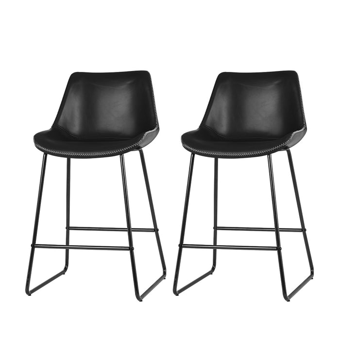 Leather Bar Stools Black - Set of 2