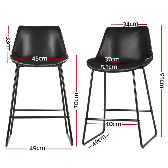 Leather Bar Stools Black - Set of 2