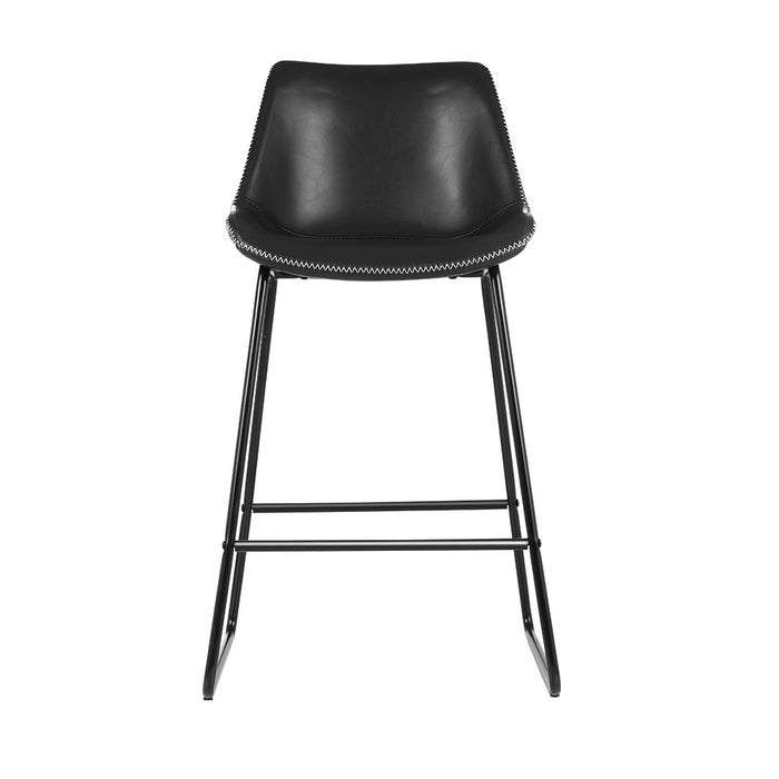 Leather Bar Stools Black - Set of 2