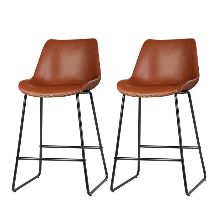 Leather Bar Stools Brown - Set of 2