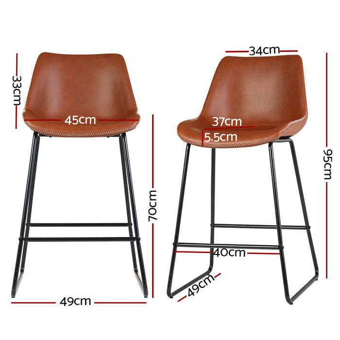 Leather Bar Stools Brown - Set of 2