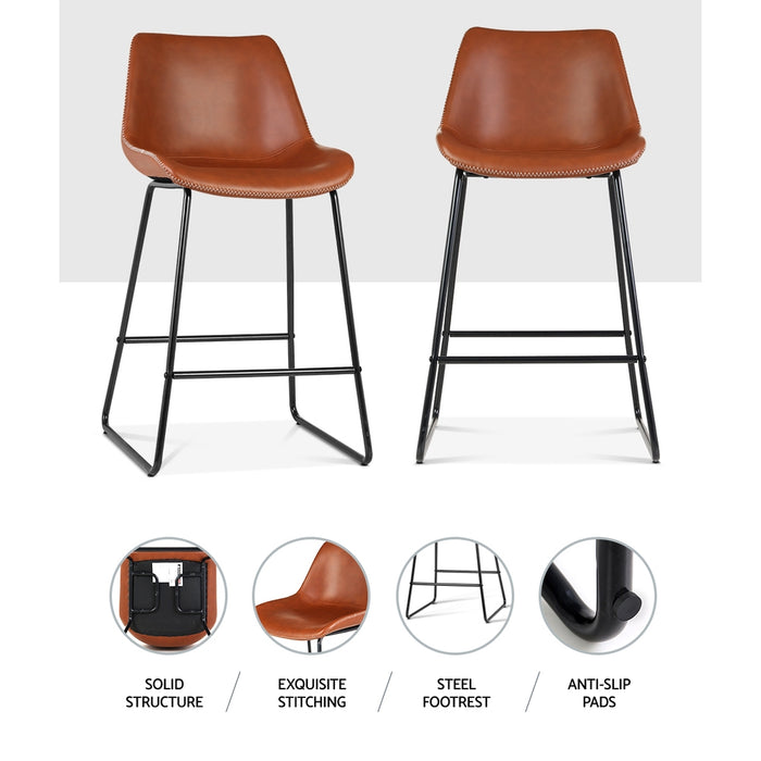 Leather Bar Stools Brown - Set of 2