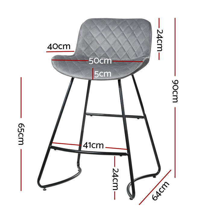 Set of 2 Bar Stools Kitchen Stool Chairs Chair Velvet Barstool Barstools Grey