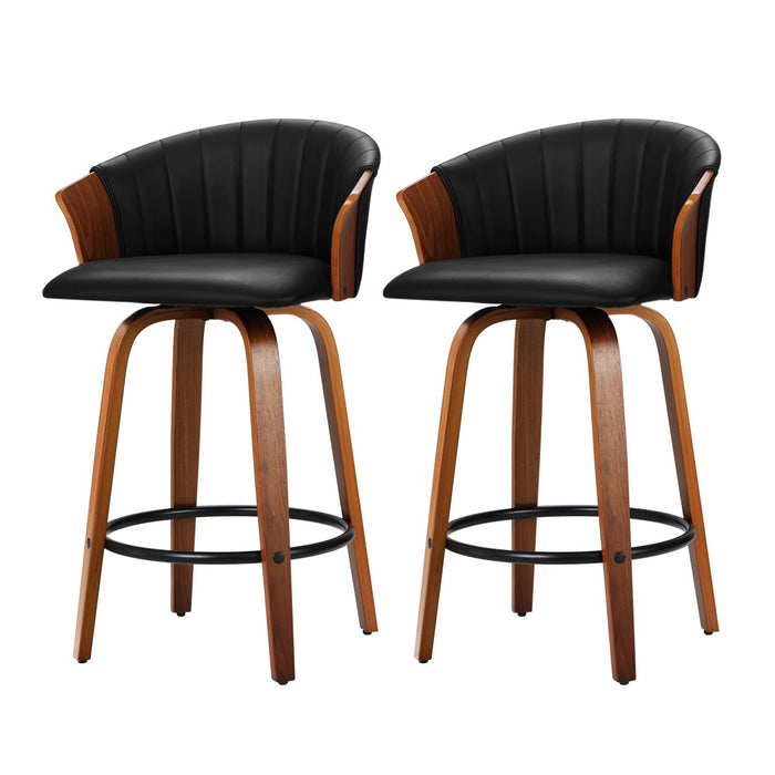 Set of 2 Bar Stools Kitchen Stool Wooden Chair Swivel Chairs Leather Black