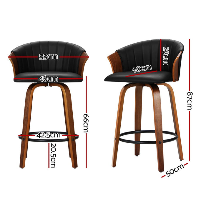 Set of 2 Bar Stools Kitchen Stool Wooden Chair Swivel Chairs Leather Black