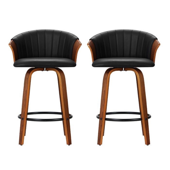 Set of 2 Bar Stools Kitchen Stool Wooden Chair Swivel Chairs Leather Black